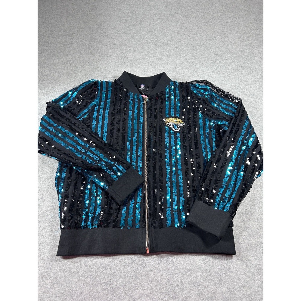 NFL Team Apparel Jaguars Sequin Full Zip Jacket Womens Medium Black/Teal NWT